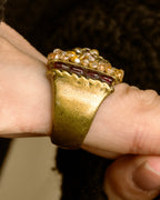 "CHANEL" 00 AW Glass pearl Coco mark motif gold ring