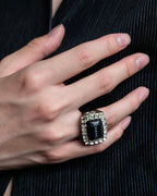 "CHANEL" 00AW Karl Lagerfeld period clear stone design logo engraved ring