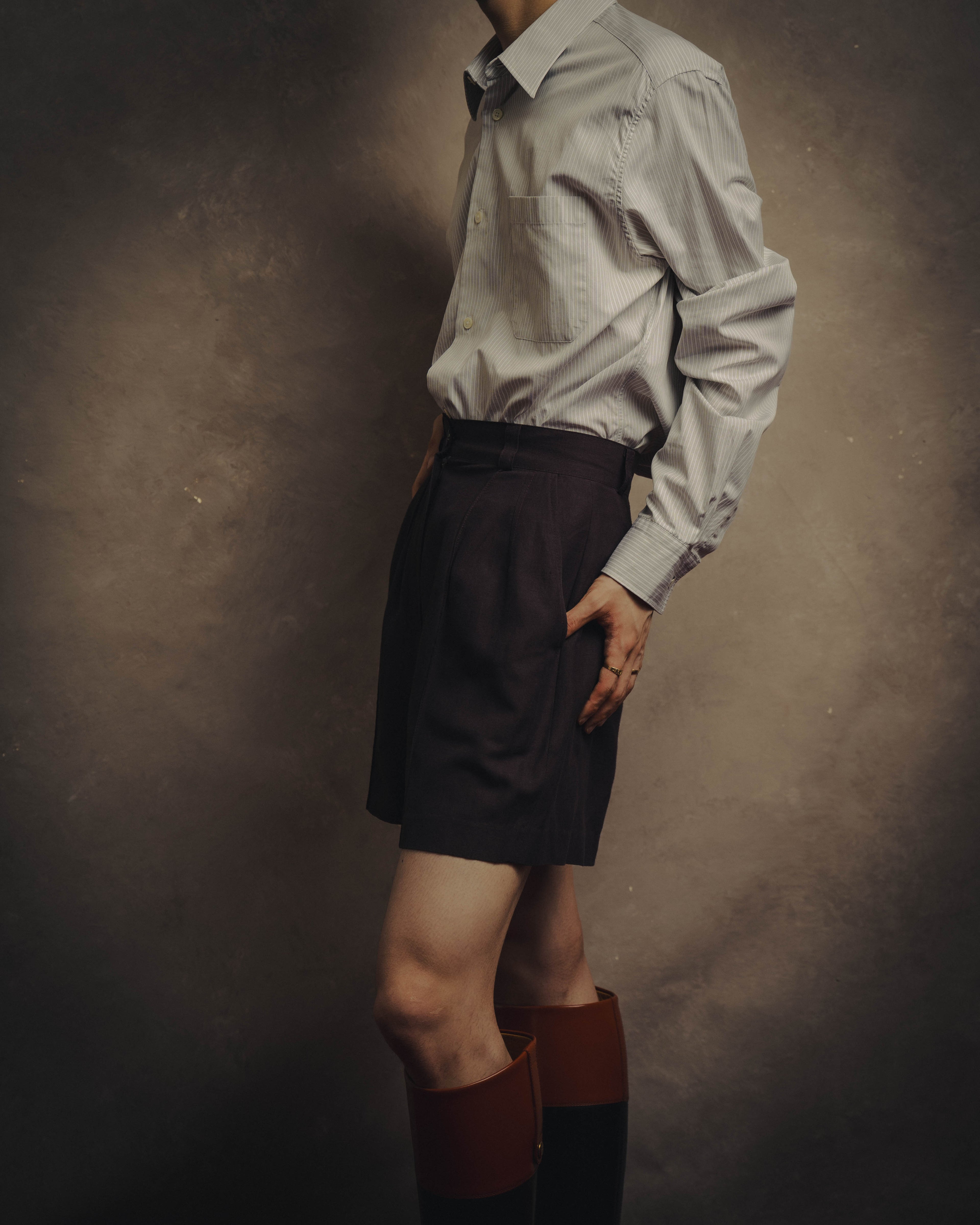 -SPECIAL- “DRIES VAN NOTEN” 90’s–00’s Rayon linen tailored long jacket and shorts set up