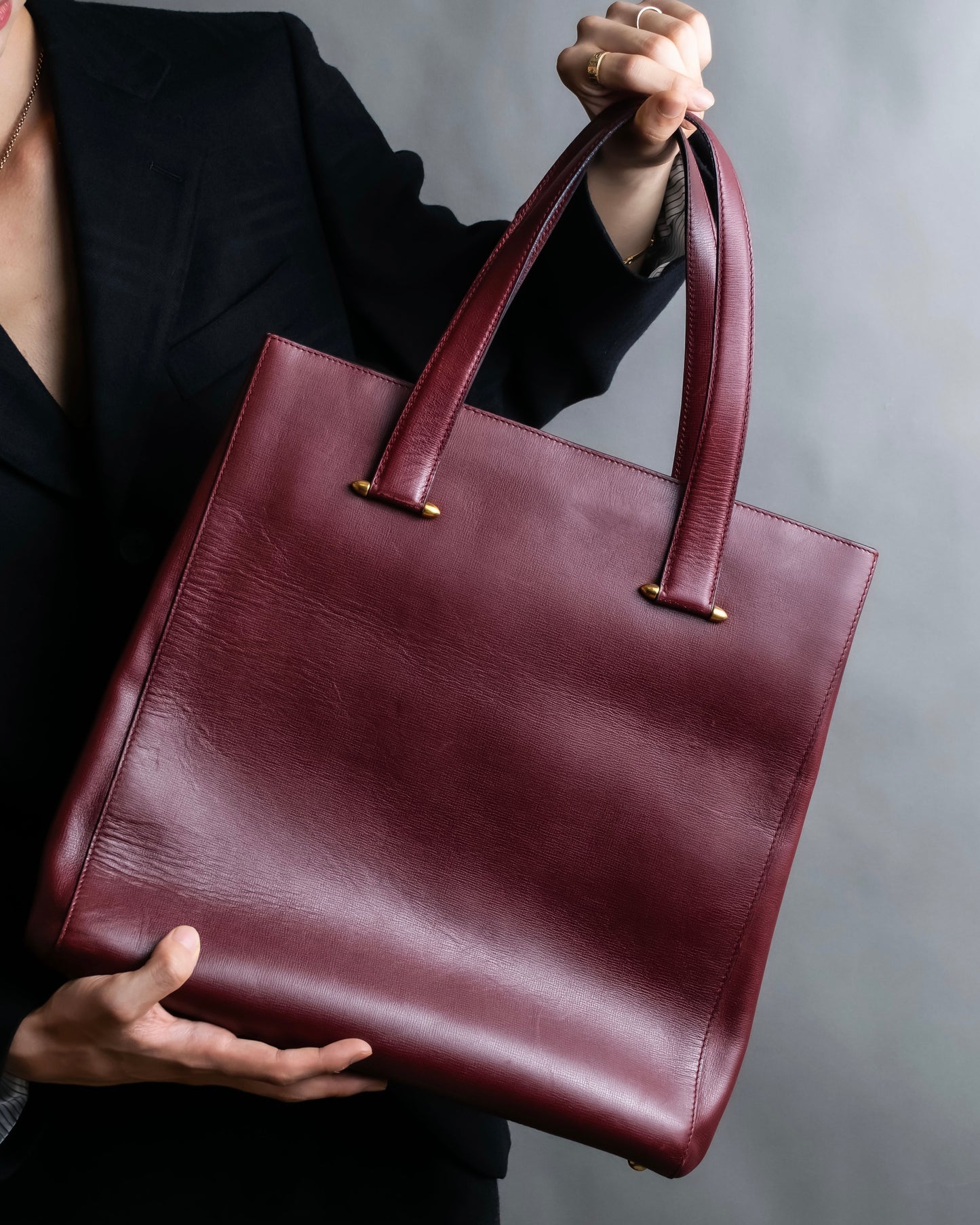 "Cartier" Jewelry ruby color leather tote bag