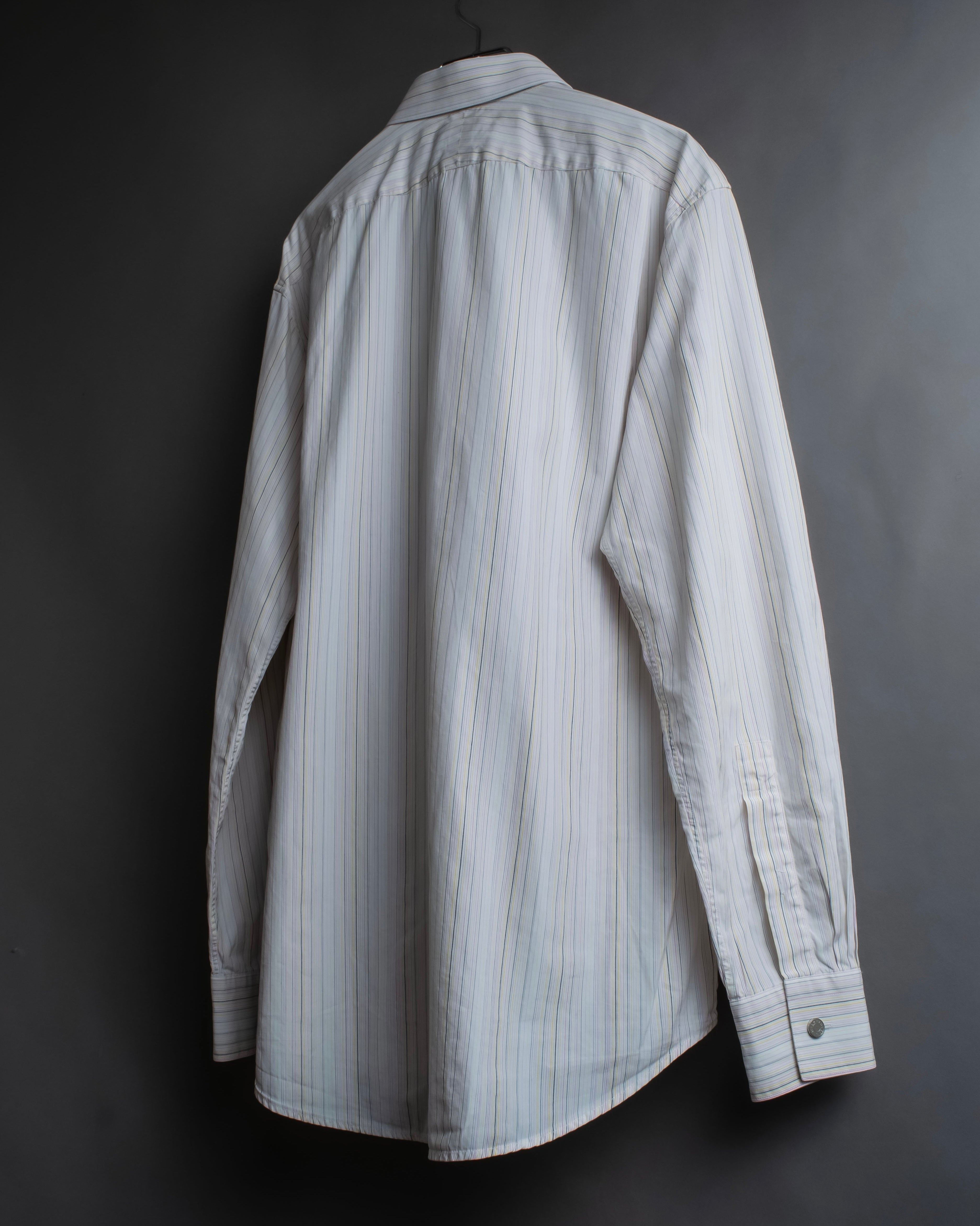 "HERMES" Multi-stripe pattern hand-sewn nuance cotton shirt