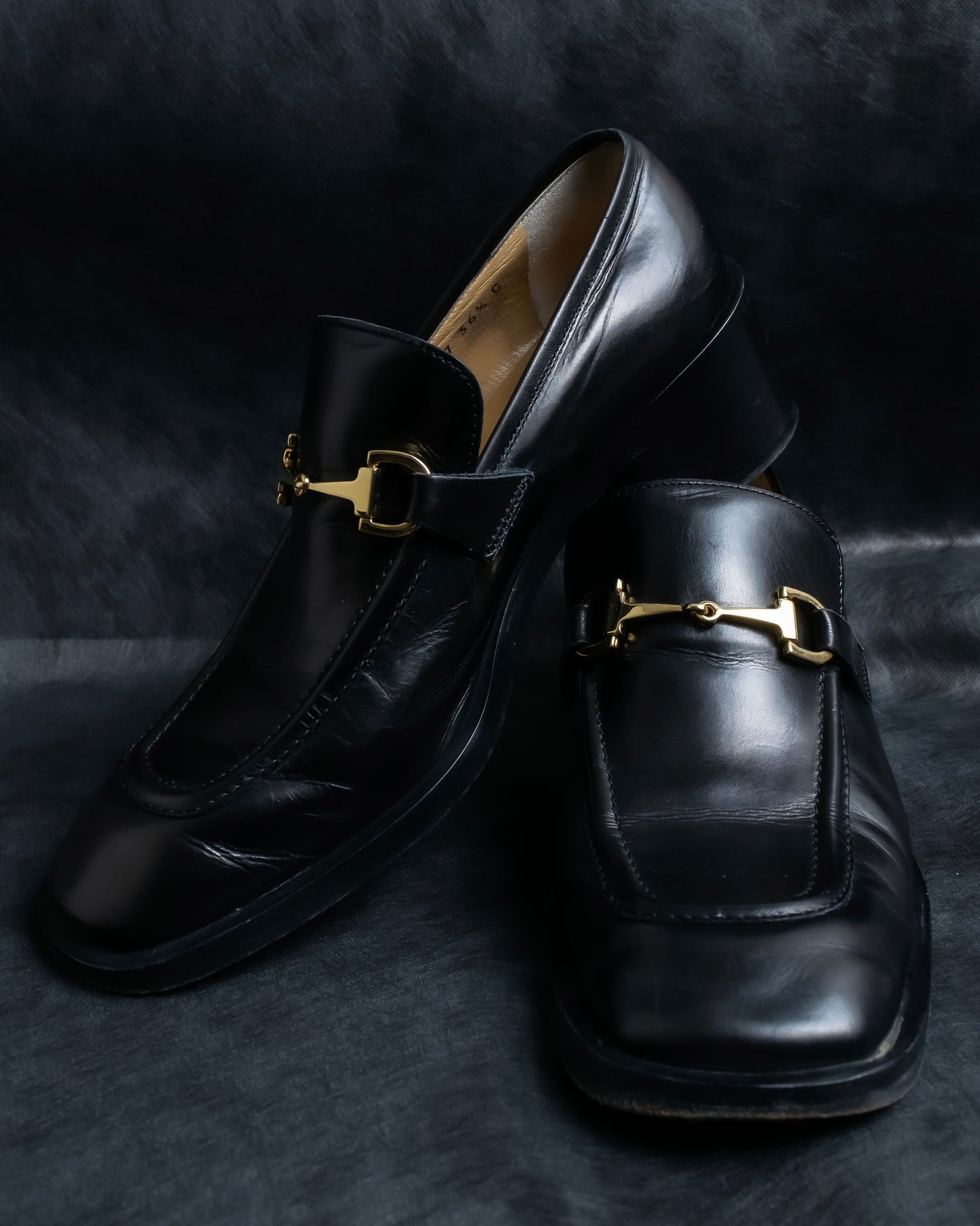 "GUCCI" Horsebit motif square toe heeled loafers