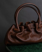 "Salvatore Ferragamo" Gathered stitch work design leather hand bag