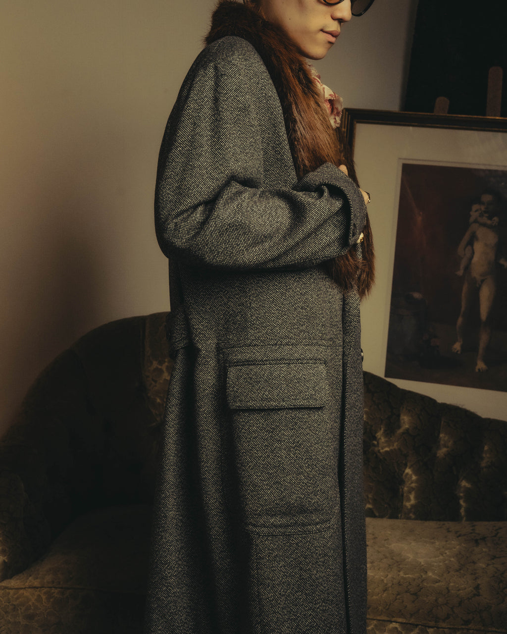 -SPECIAL- "GUCCI" 00's-10's Luxurious beaver fur-collar wool overcoat