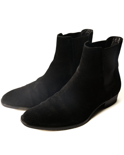 SAINT LAURENT PARIS/ “WYATT 30” Black Suede  Chelsea Heel Boots