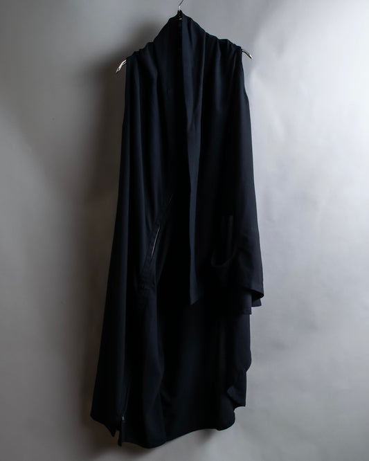 "ANN DEMEULEMEESTER" Cape draping docking design zipper sleeveless dress