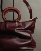 “CELINE” 90’s-00’s Burgundy leather ring handle tote bag