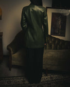 -SPECIAL- “LOEWE” 80’s-90’s Gold buttoned olive leather double-breasted tailored jacket