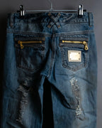 "Dolce & Gabbana" Gold zip detail distressed straight denim