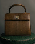 "CELINE" 70's-80's Structured lizard embossed leather top handle handbag