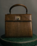"CELINE" 70's-80's Structured lizard embossed leather top handle handbag