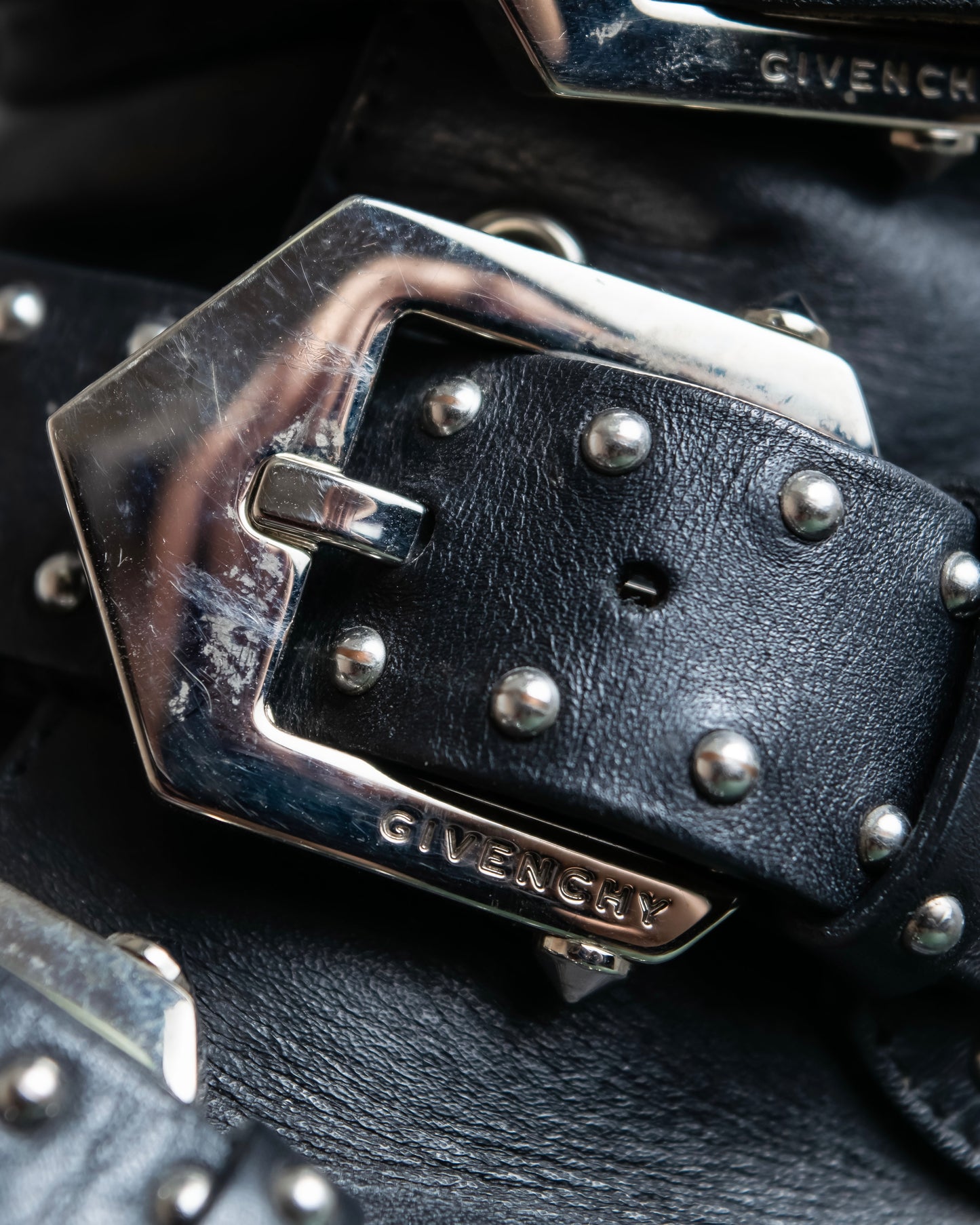 "GIVENCHY" Belt and stud design leather boots