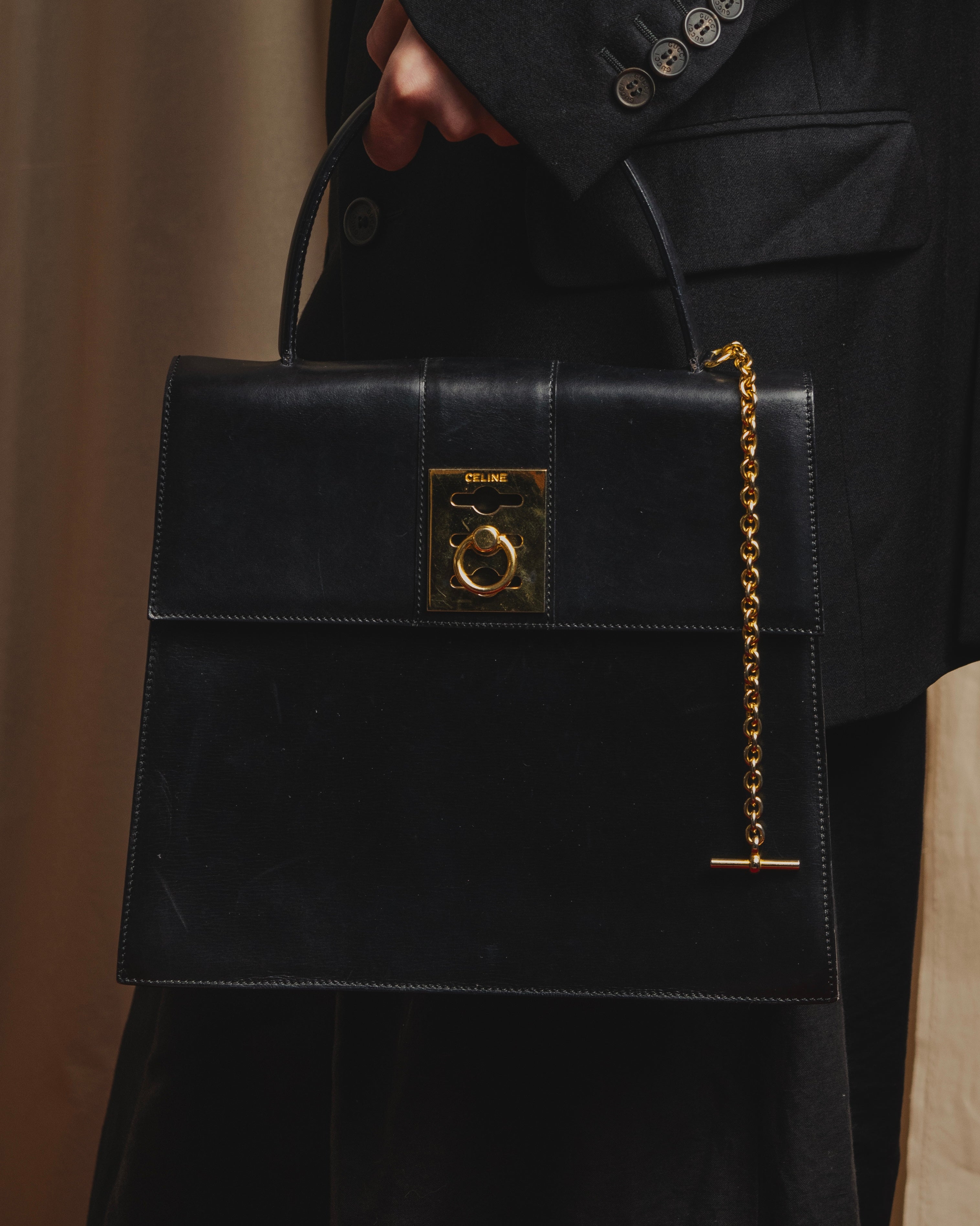 “CELINE” Early 80's equestrian hardware top-handle bag