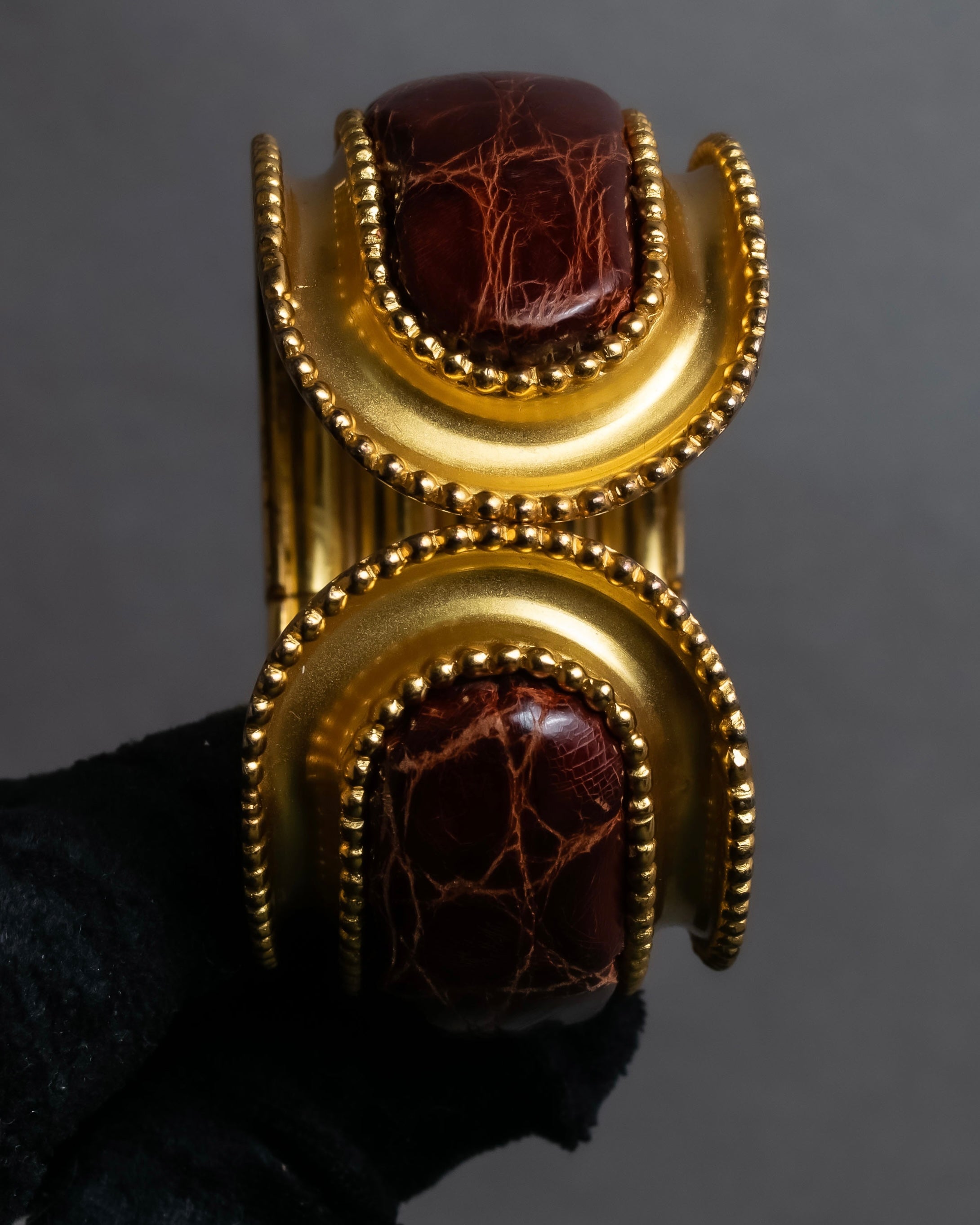 "LOEWE" Leather combination half moon gold bangle