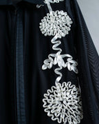 Vintage double zip ribbon flower design sheer jacket