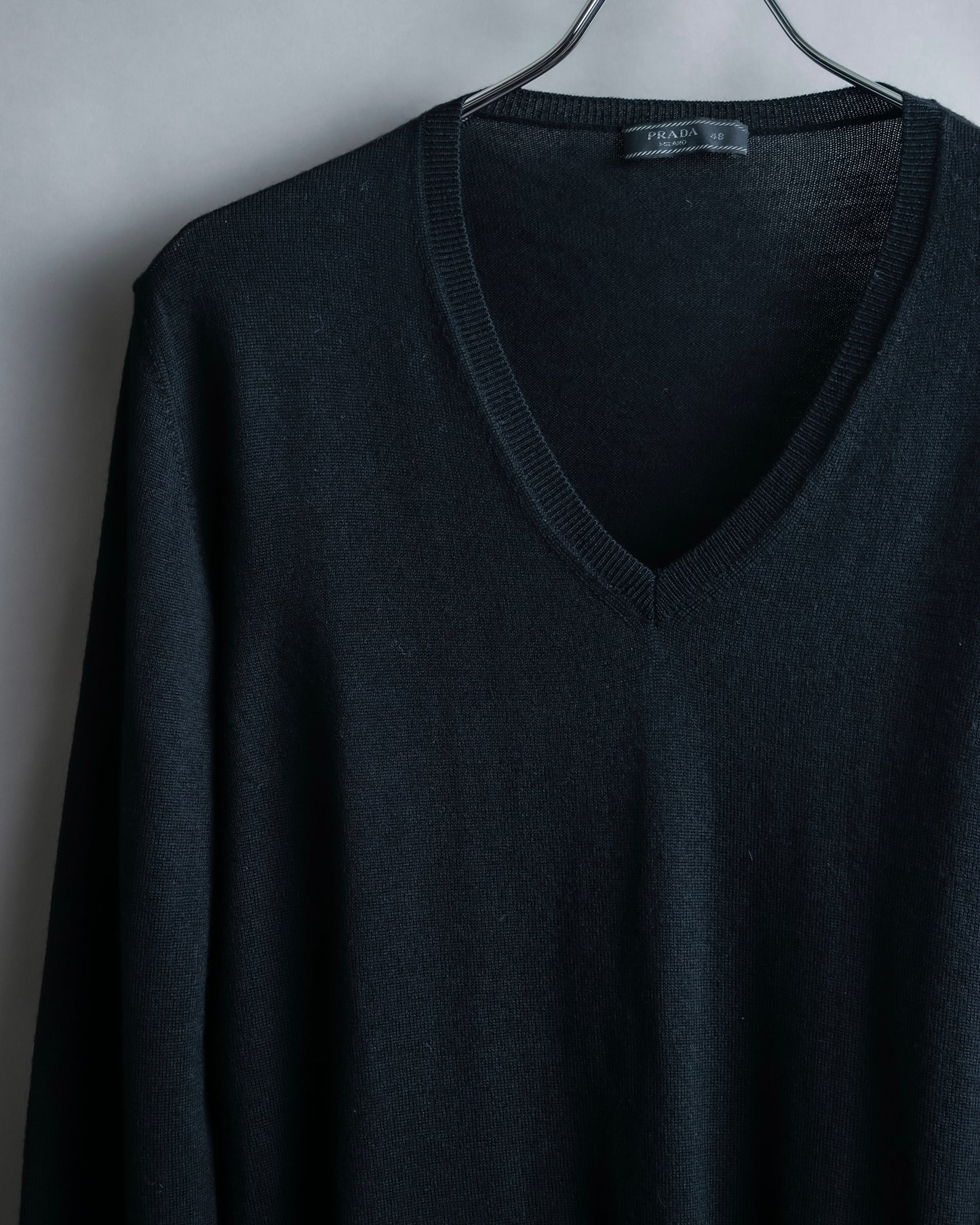 "PRADA" V-neck relaxed wool high gauge knit pullover