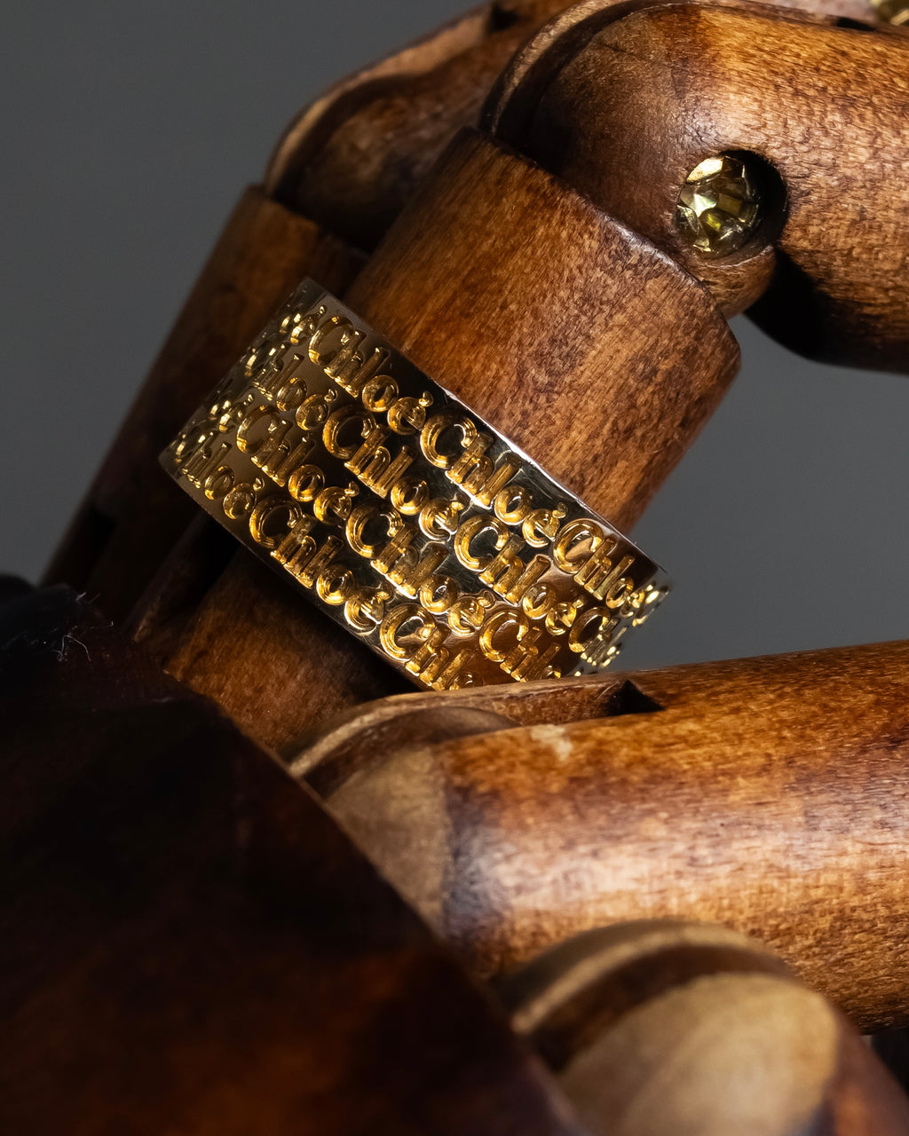 "Chloe" Logo engraved design gold tone ring