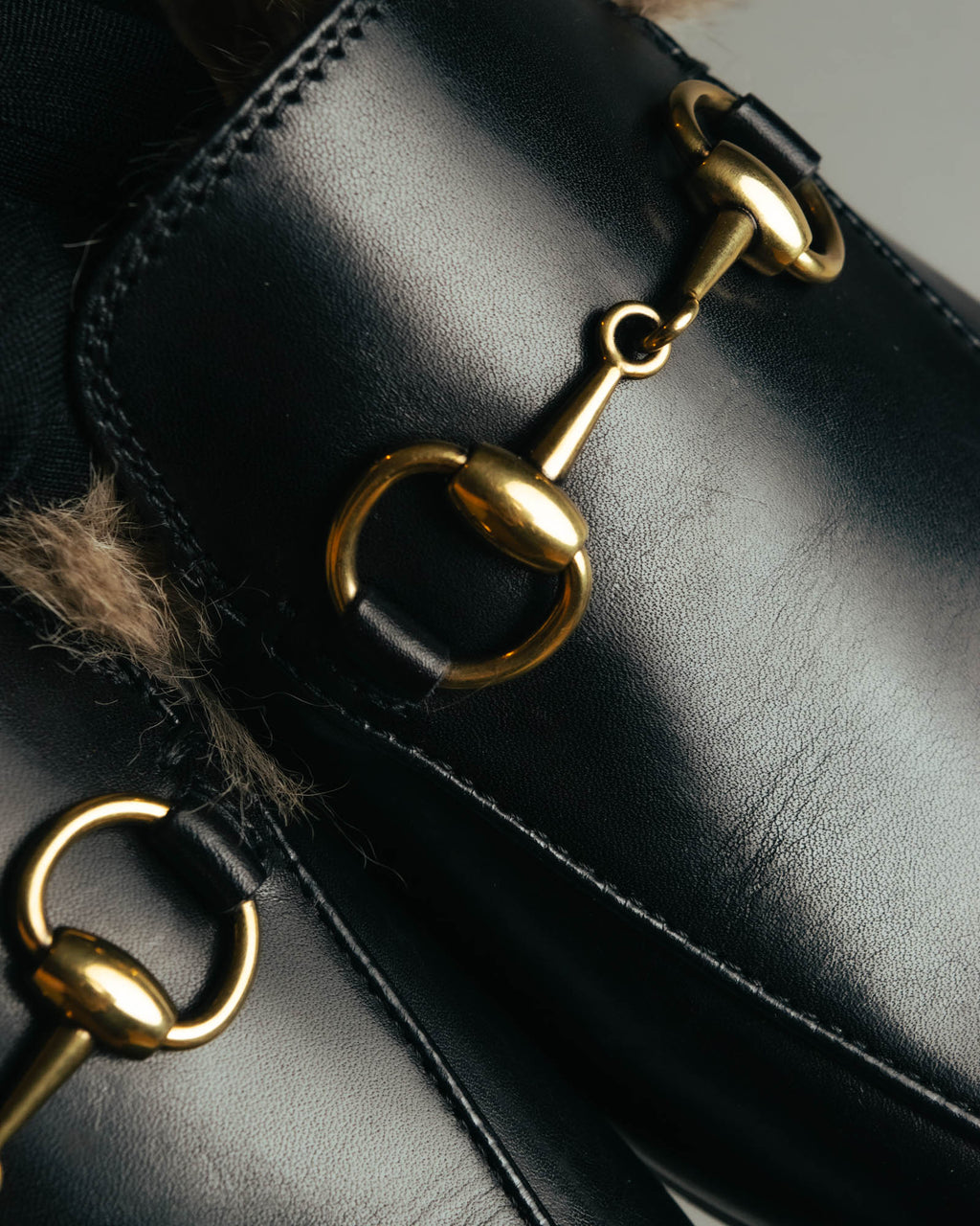 "GUCCI" Fur lined horsebit backless loafer