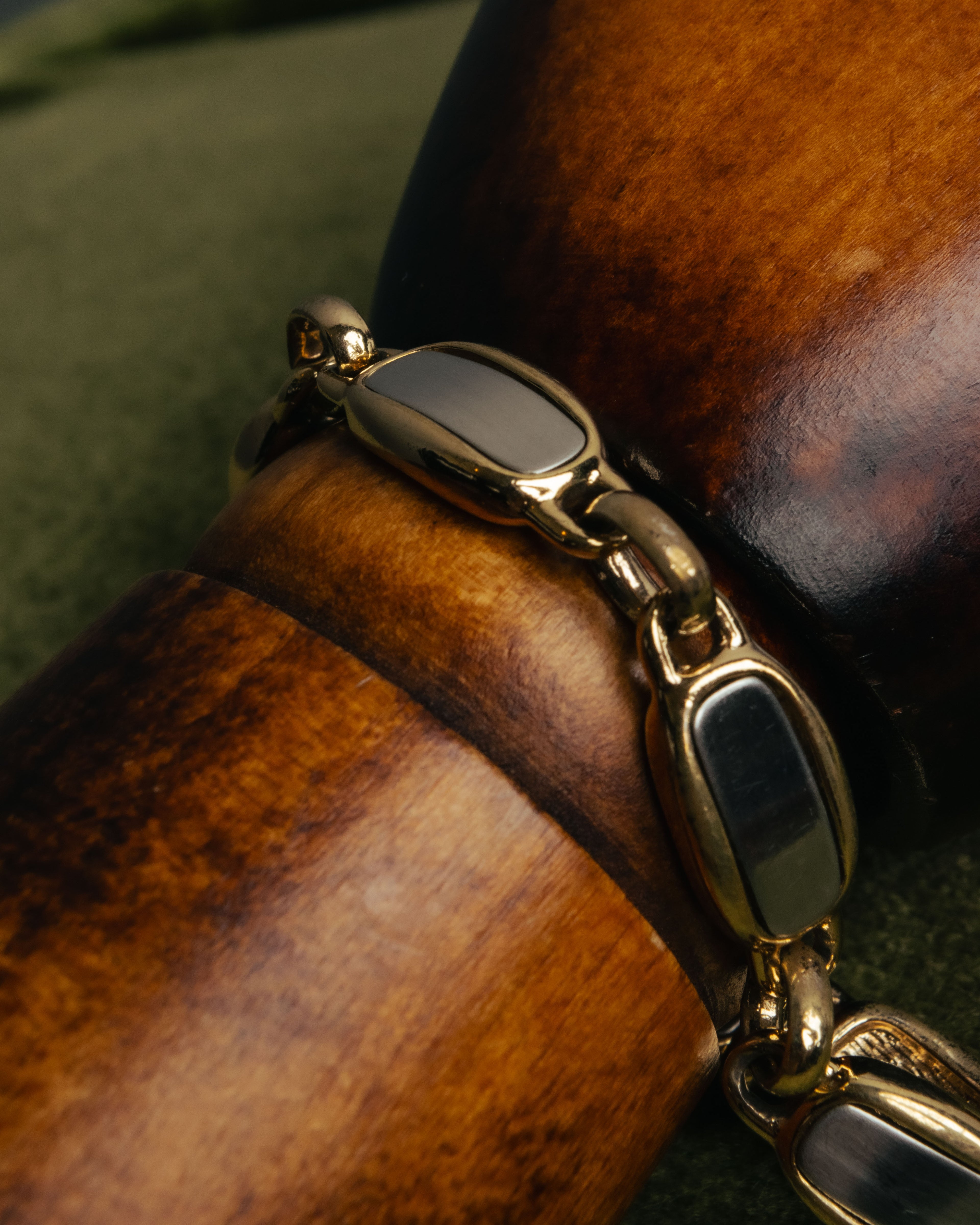 "Christian Dior" 70's-80's Two-tone gold and charcoal link bracelet