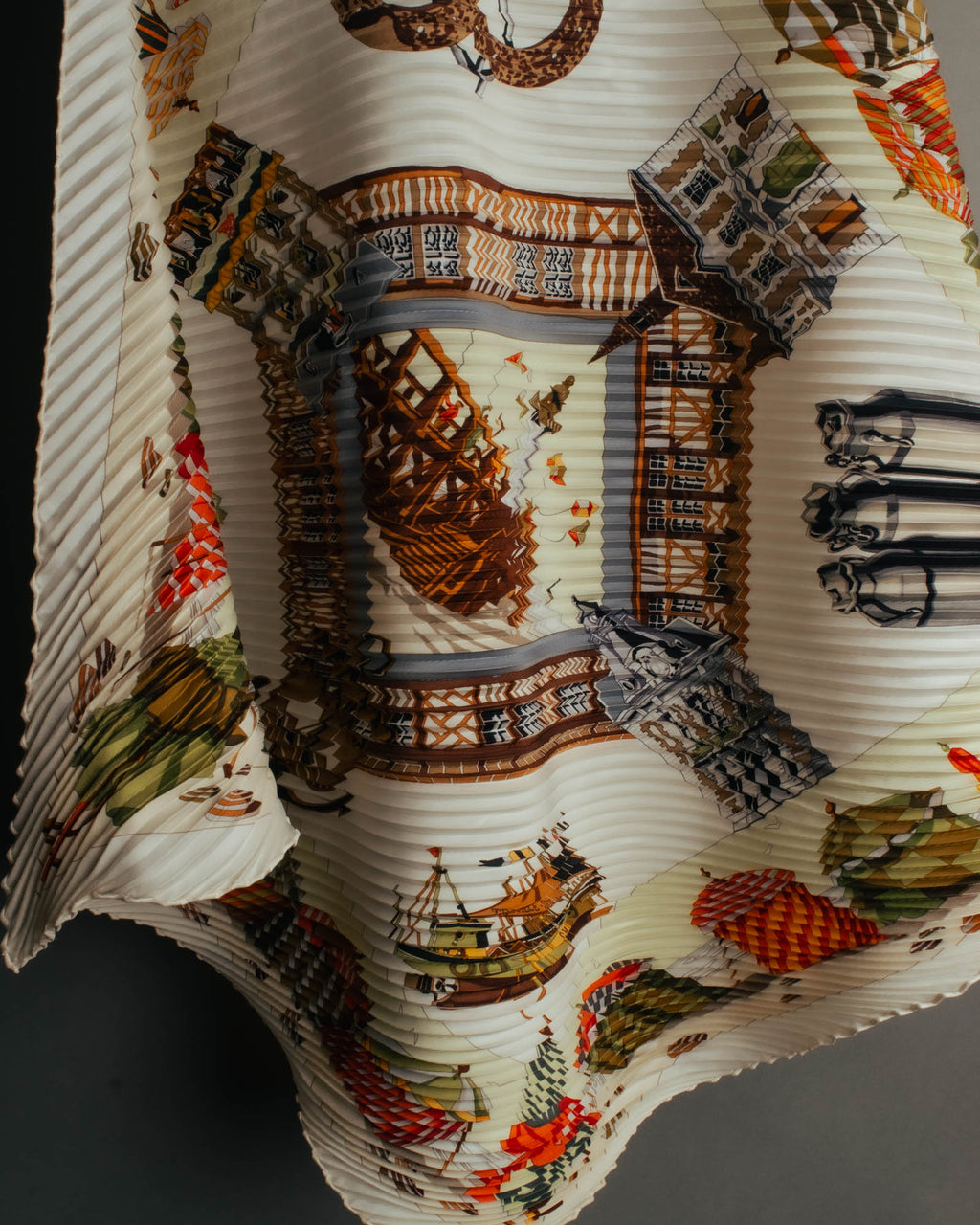 -SPECIAL- "Hermès" 90's-00's Accordion pleated scarf