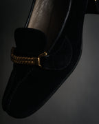 “GUCCI” 90’s-00’s Suede twist horsebit heeled loafers