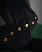 “HERMES” 90’s-00’s Gauntlet serier button suede gloves