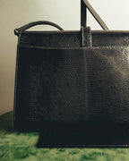 "GUCCI" 60's-70's Glossy lizard embossed leather shoulder bag