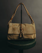 “Burberry” 00’s Braided leather handle suede shoulder bag