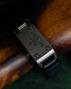 "PRADA" Logo engraved metal plate design leather bracelet