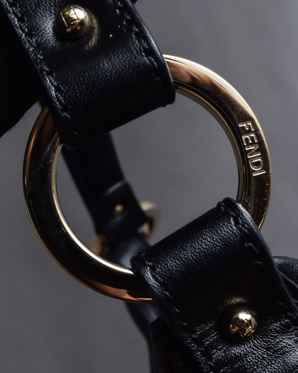 "FENDI" Gold metal gatherd design leather one-shoulder bag