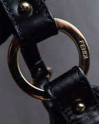 "FENDI" Gold metal gatherd design leather one-shoulder bag