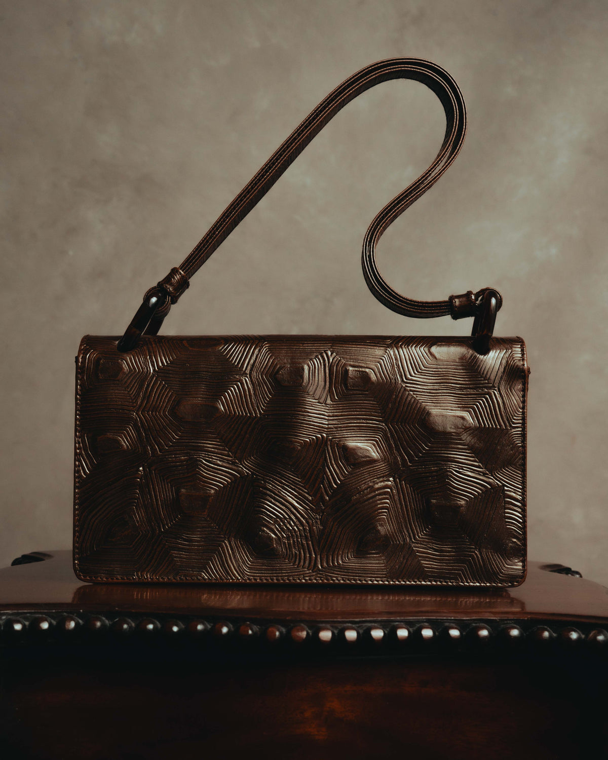 "PRADA" 90's Sculptural embossed leather shoulder bag