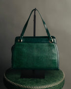 -SPECIAL- "Yves Saint Laurent" 80's-90's Glossy green exotic leather shoulder handbag