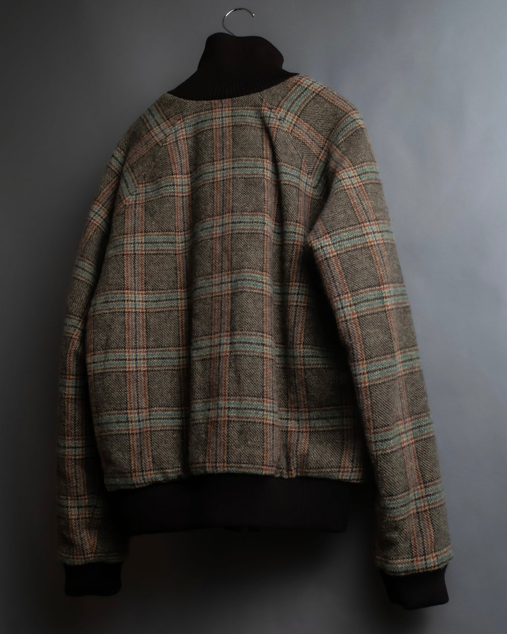 "ETRO" Multi-check pattern high neck ribbed knit blouson