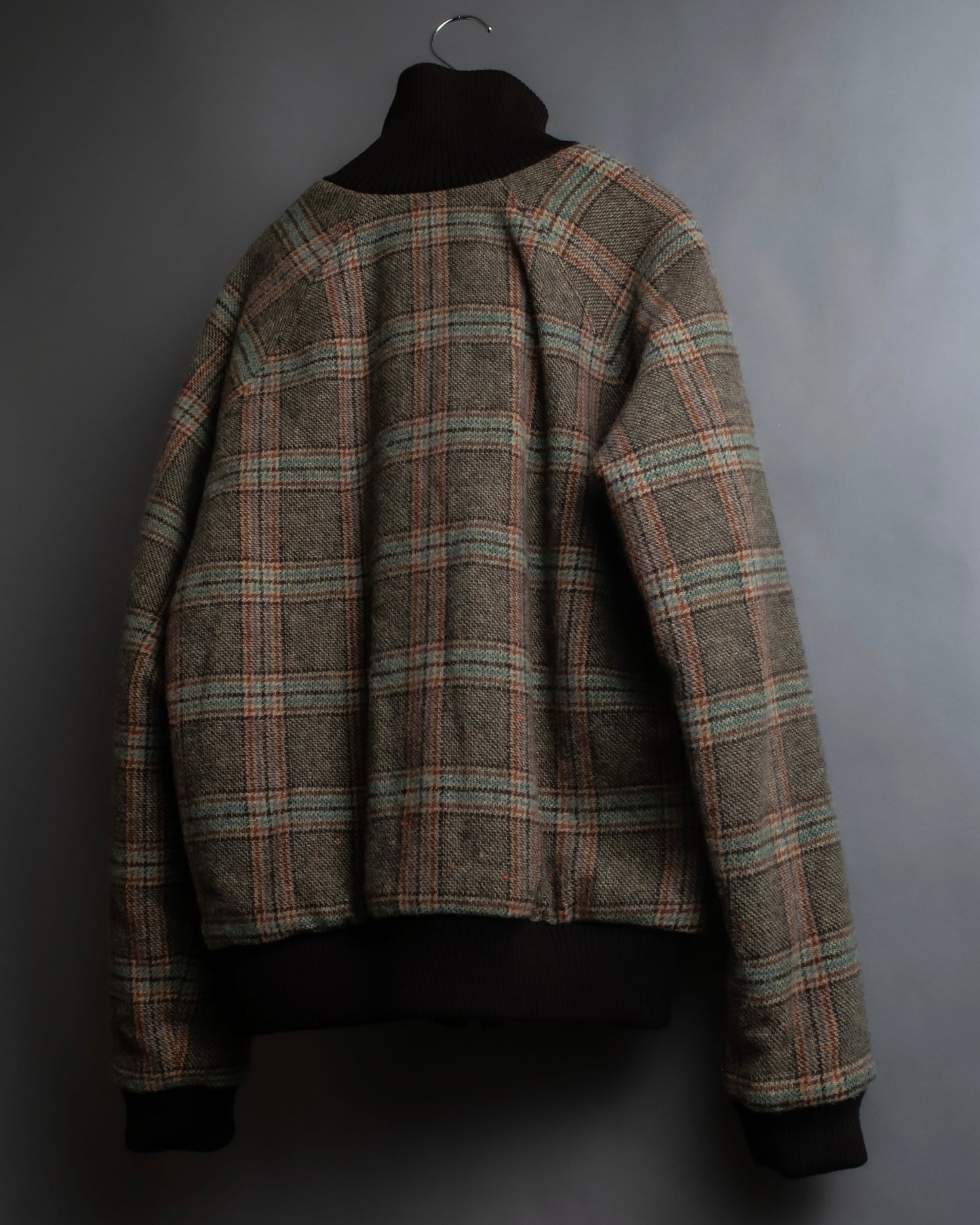 "ETRO" Multi-check pattern high neck ribbed knit blouson