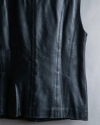 "BALMAIN" Braided detail lamb leather zip-up vest