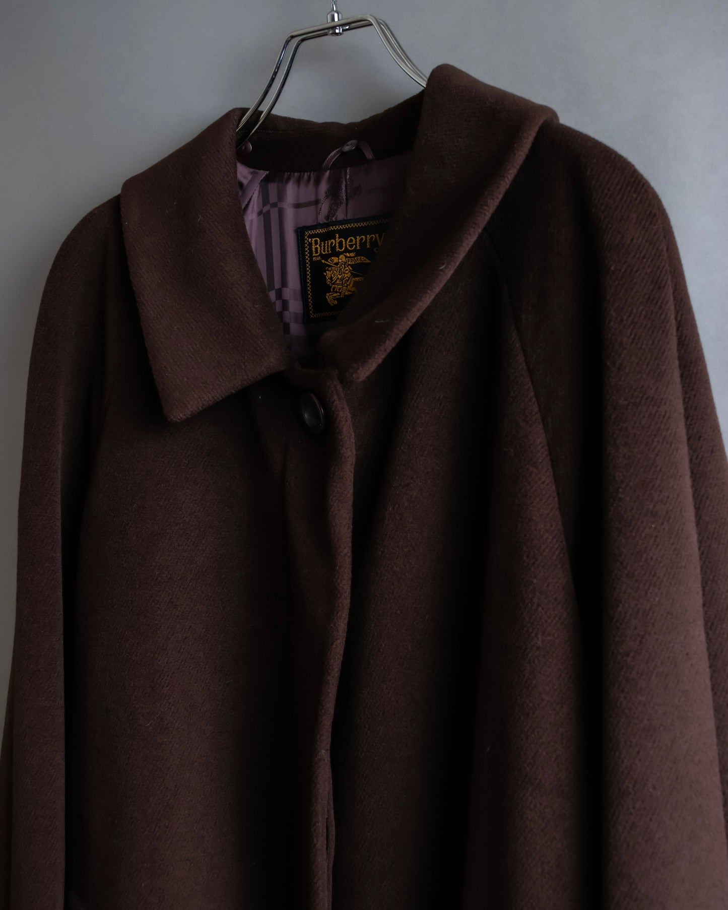 "BURBERRYS" Fly front deep brown soutien collar super long coat