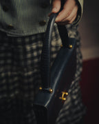 -SPECIAL- “HERMÈS” 50’s-60’s sculptural oval clasp midnight navy leather handbag