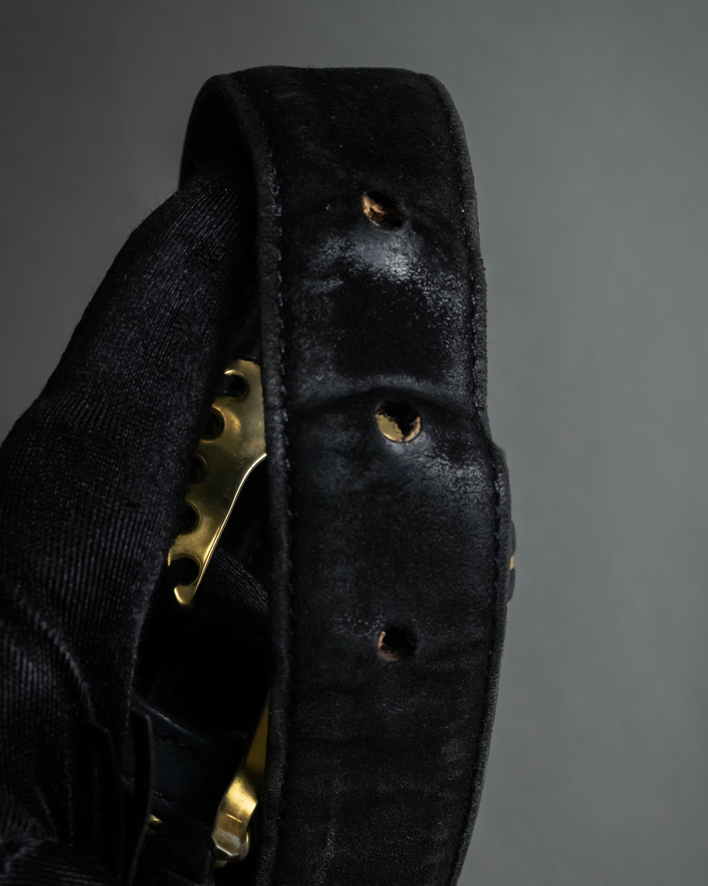 "Salvatore Ferragamo" Signature sculptural buckle suede leather belt