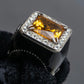 "GUCCI" Amber rhinestone GG motif engraved signet ring