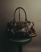 "Salvatore Ferragamo" 00's-10's Glossy crocodile embossed leather handbag