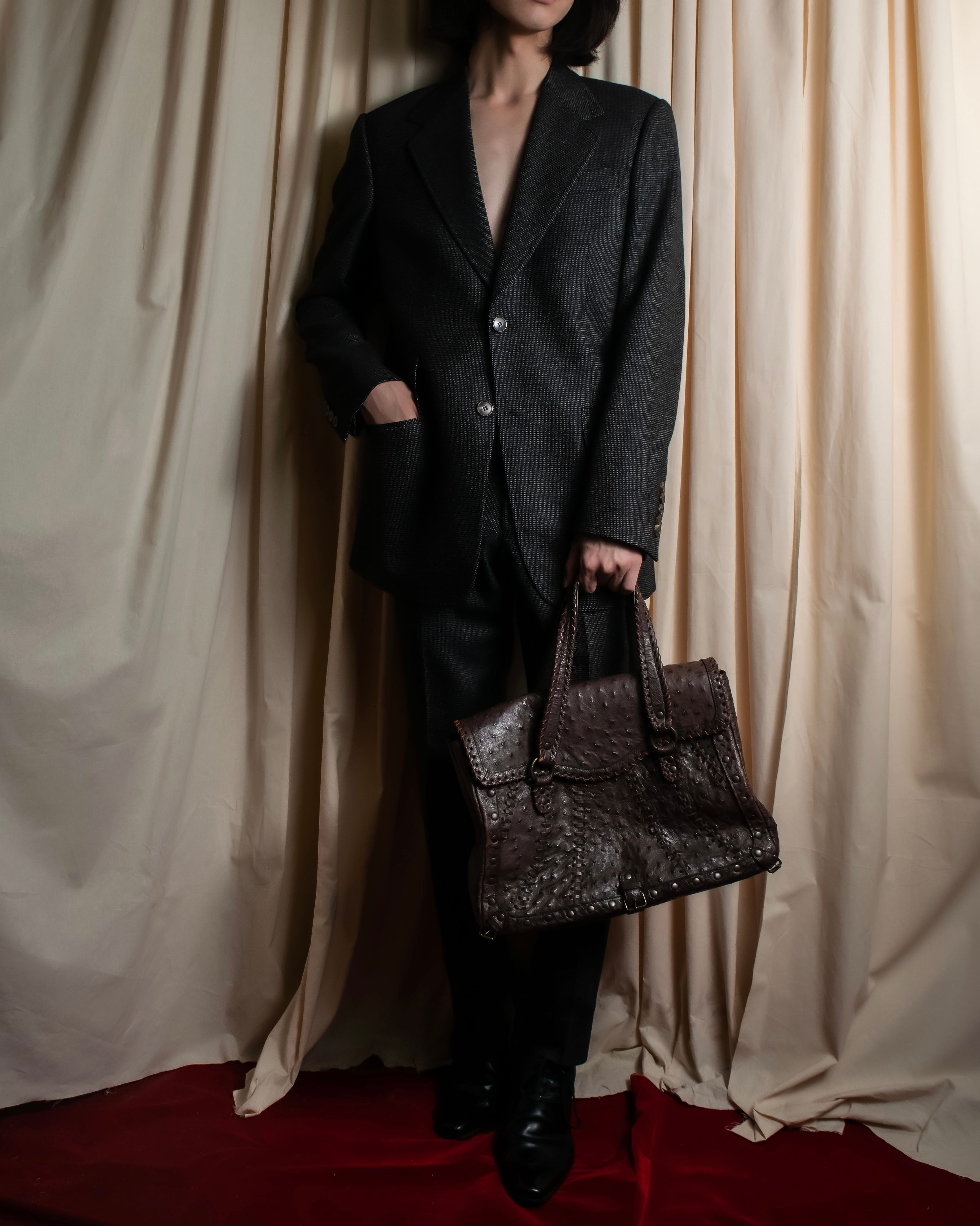 "Vintage JRA standard ostrich leather bag"