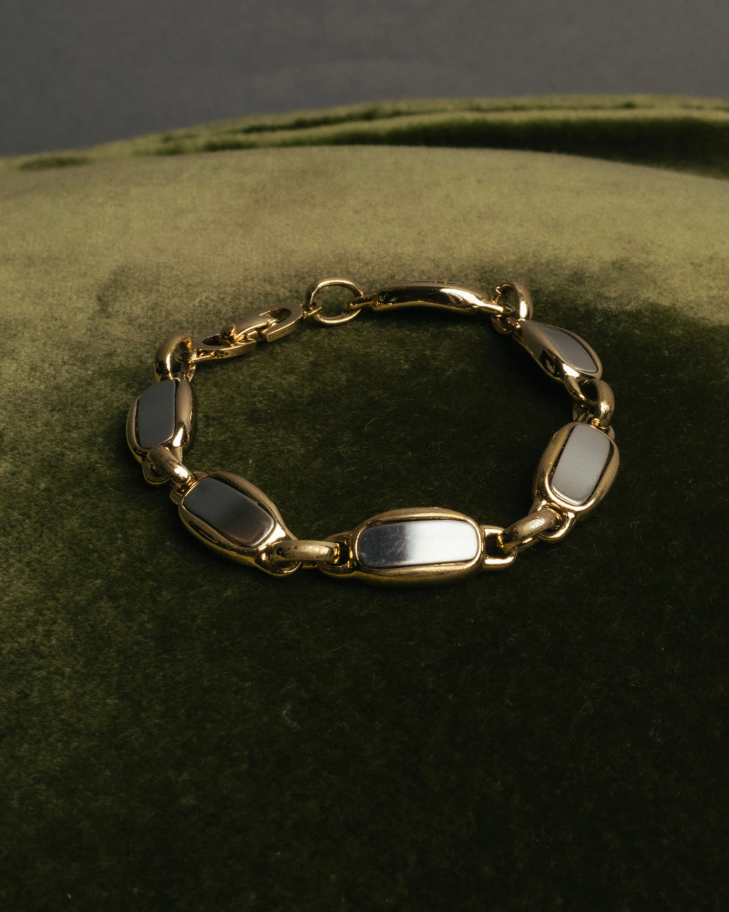"Christian Dior" 70's-80's Two-tone gold and charcoal link bracelet