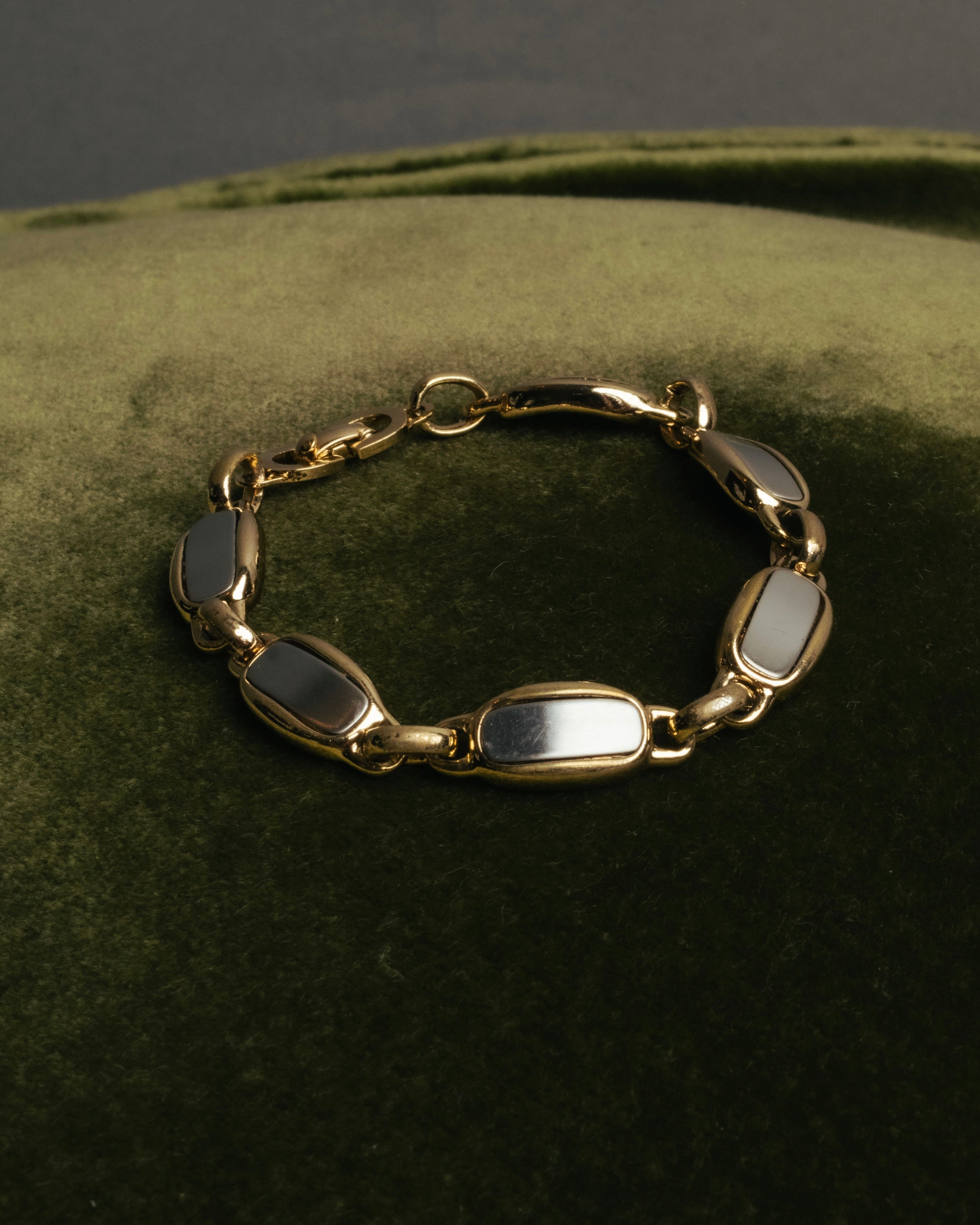 "Christian Dior" 70's-80's Two-tone gold and charcoal link bracelet