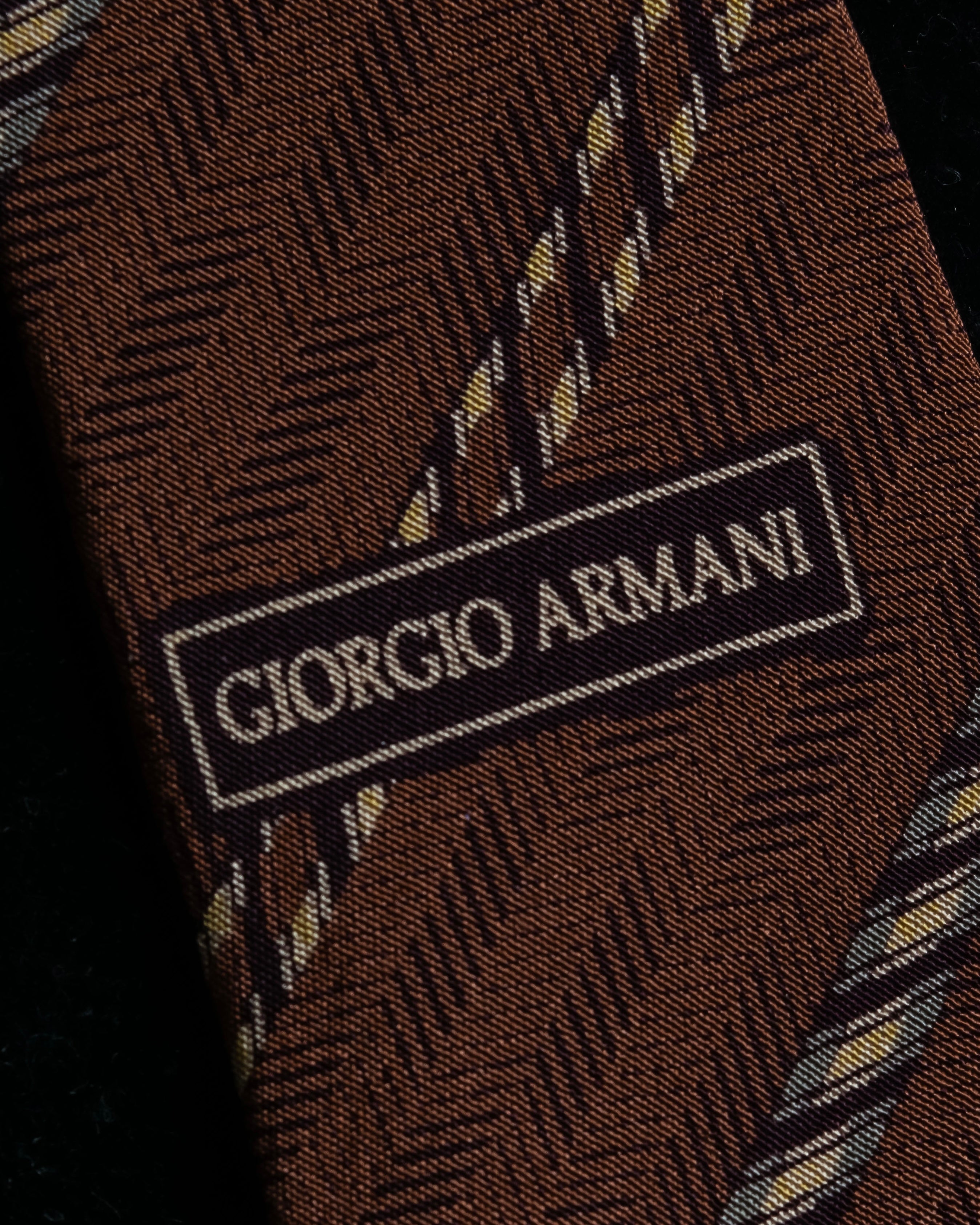 "GIORGIO ARMANI" Double line stripe pattern silk necktie