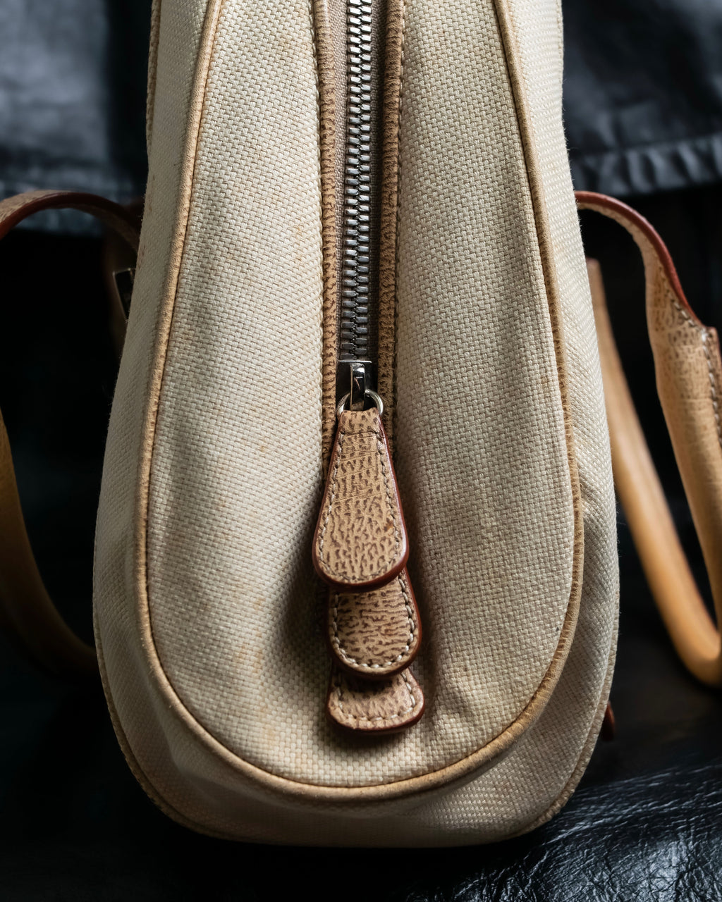 “LOEWE” Leather belted design bicolor handbag