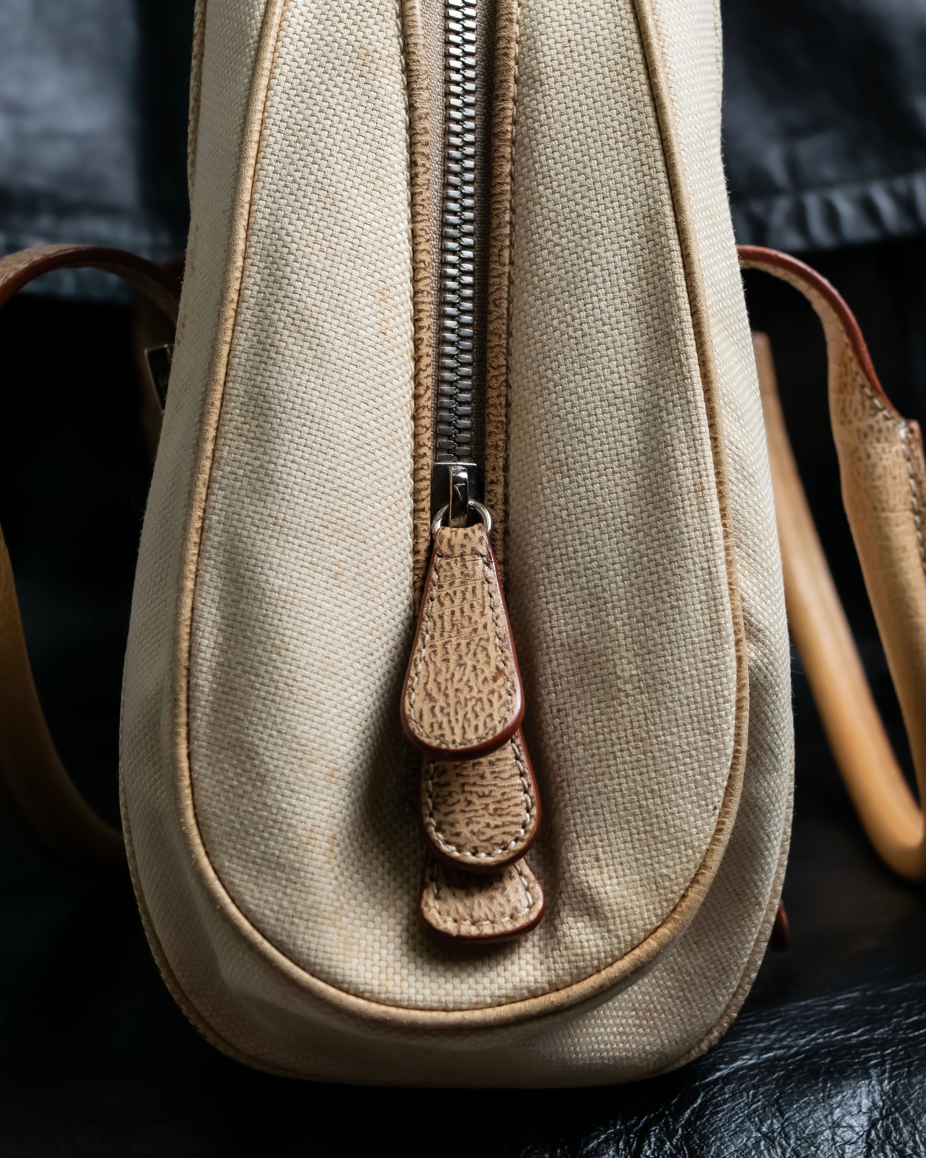 “LOEWE” Leather belted design bicolor handbag