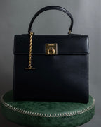 "CELINE" 80's-90's Square silhouette gold parts design leather hand bag