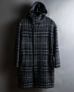 "BURBERRY" Check pattern double zipper hooded coat
