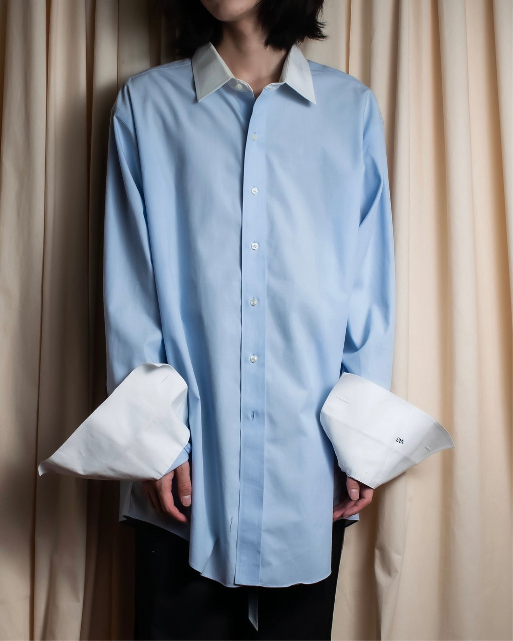 "BROOKS BROTHERS" Large cuffs design cleric oversized shirt